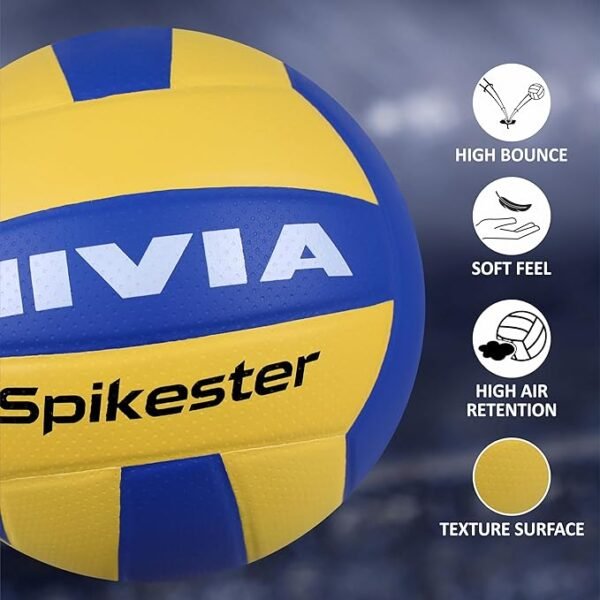 NIVIA Spikester Encounter 494 Volleyball - Size 4, PU Material, 280g - Yellow/Blue for Adults (Indoor/Outdoor Play)