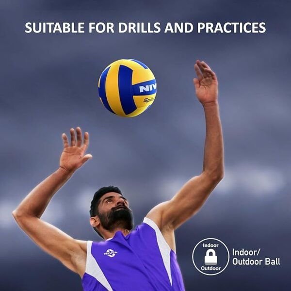 NIVIA Spikester Encounter 494 Volleyball - Size 4, PU Material, 280g - Yellow/Blue for Adults (Indoor/Outdoor Play)