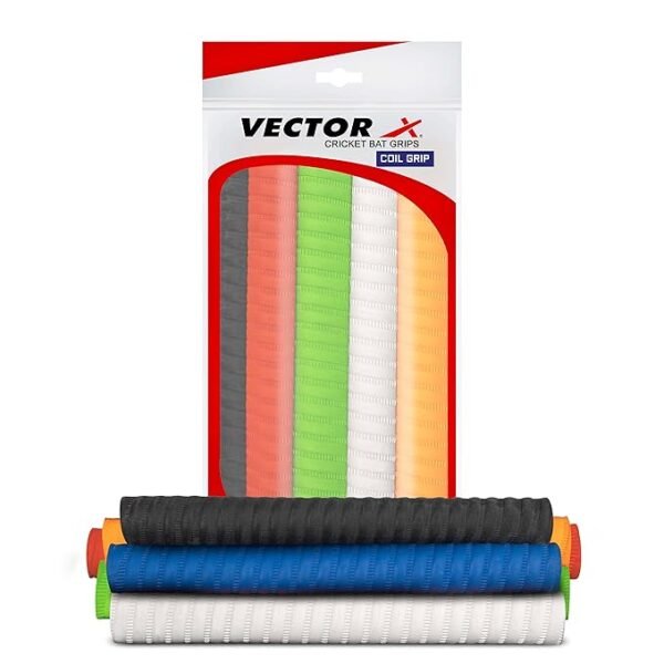 Vector X Spiral Rubber Cricket Bat Grip (Pack of 6, Multicolour) | Shock Absorbing Cushioned Handle Grip | Lightweight, Durable, Soft Feel for Better Control